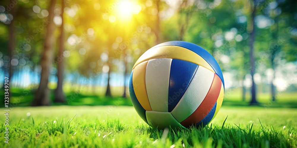 Volleyball on Grassy Field with Bokeh Background Volleyball on Grassy Field with Bokeh Background