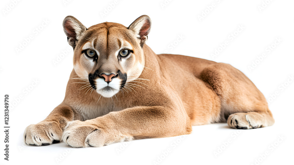 Obraz premium Mountain Lion White Background Close Up Shot