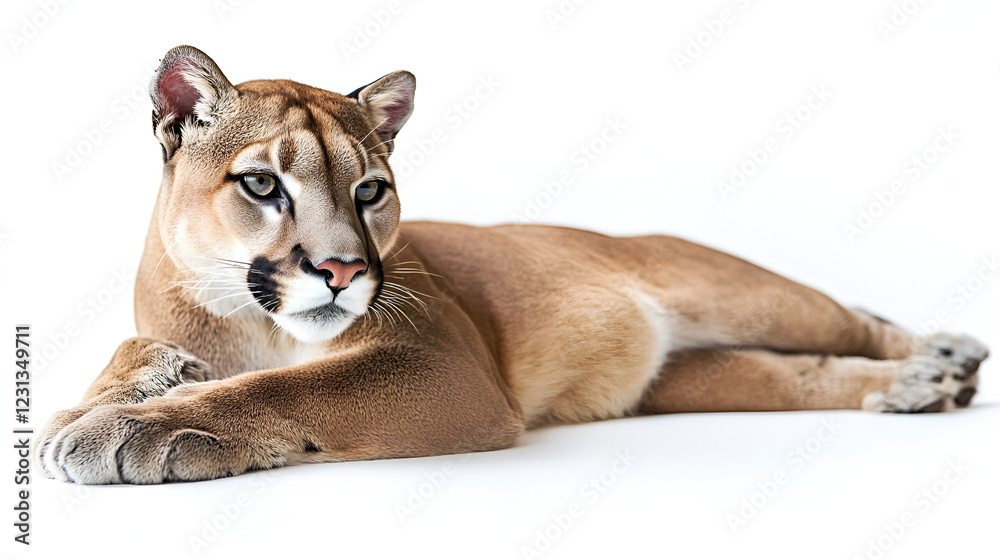 Obraz premium Mountain Lion White Background Close Up Shot