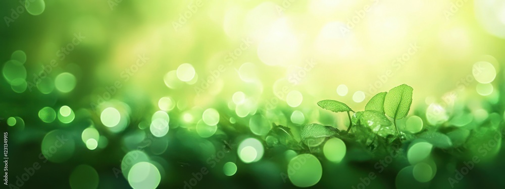 Dreamy Abstract Nature Background with Green Bokeh Lights and Soft Textures Dreamy Abstract Nature Background with Green Bokeh Lights and Soft Textures