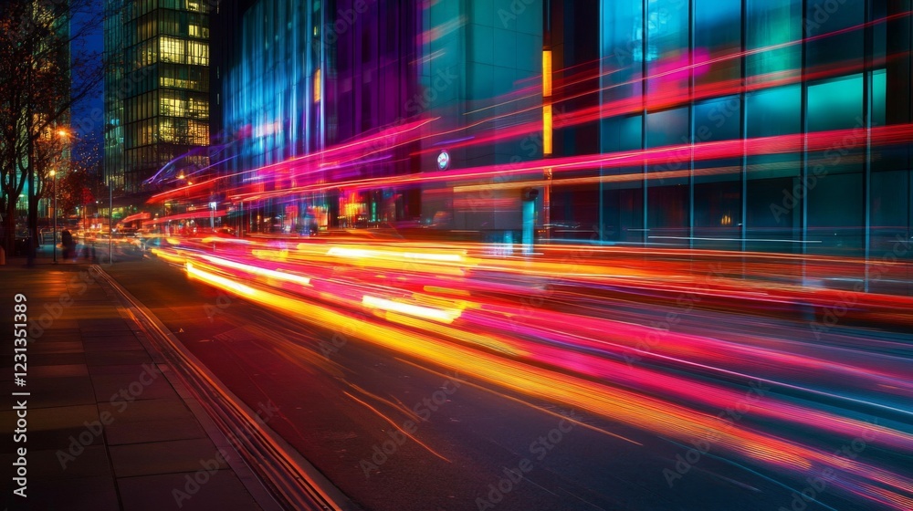 Naklejka premium Vibrant City Night Traffic Light Trails