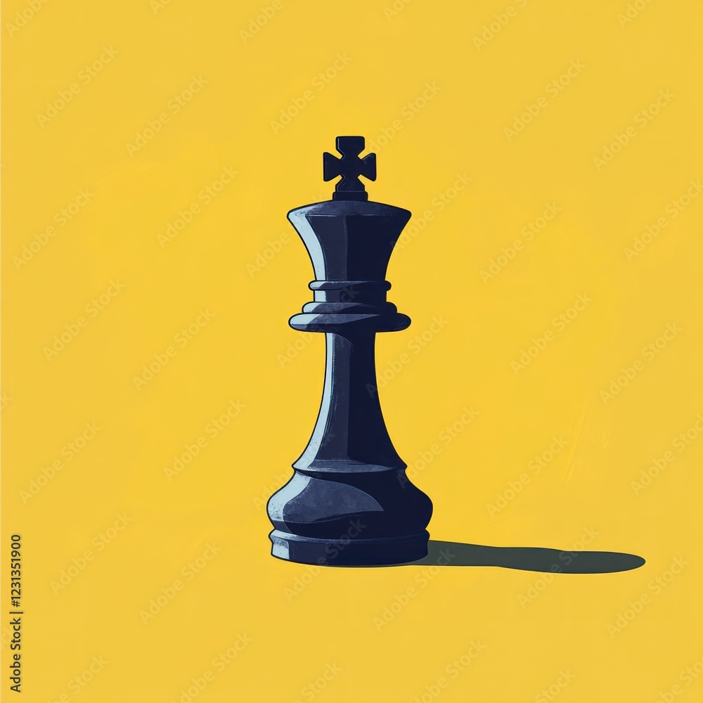 Fototapeta premium Single black chess king piece on yellow background.