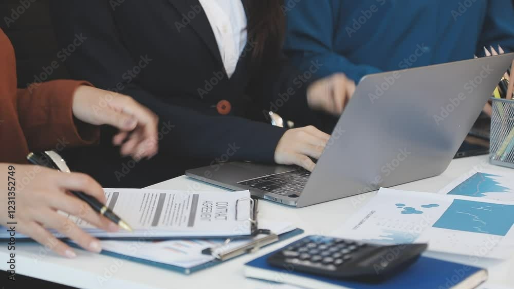 Business people, collaboration and paperwork with hands, statistics and social media trends. Office, writing and review of content creation team with SEO and target audience info for web update Business people, collaboration and paperwork with hands, statistics and social media trends. Office, writing and review of content creation team with SEO and target audience info for web update