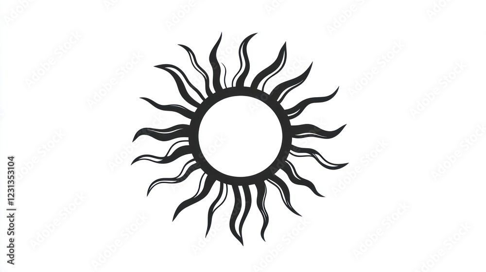 Stylized sun graphic, white background, design element, website icon Stylized sun graphic, white background, design element, website icon