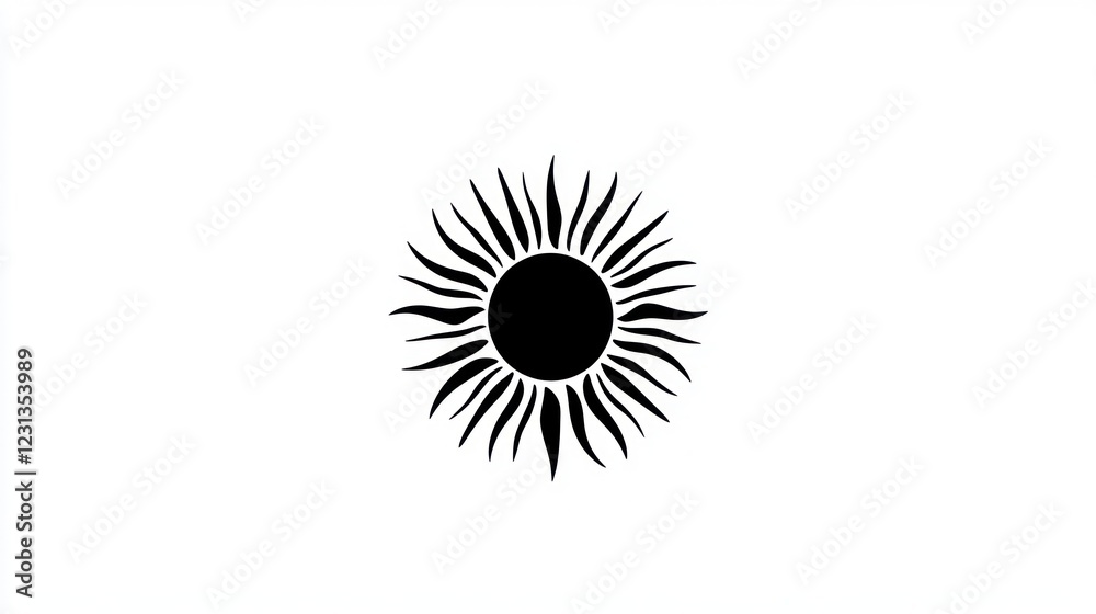 Fototapeta premium Simple sun design, white background, graphic art, website icon