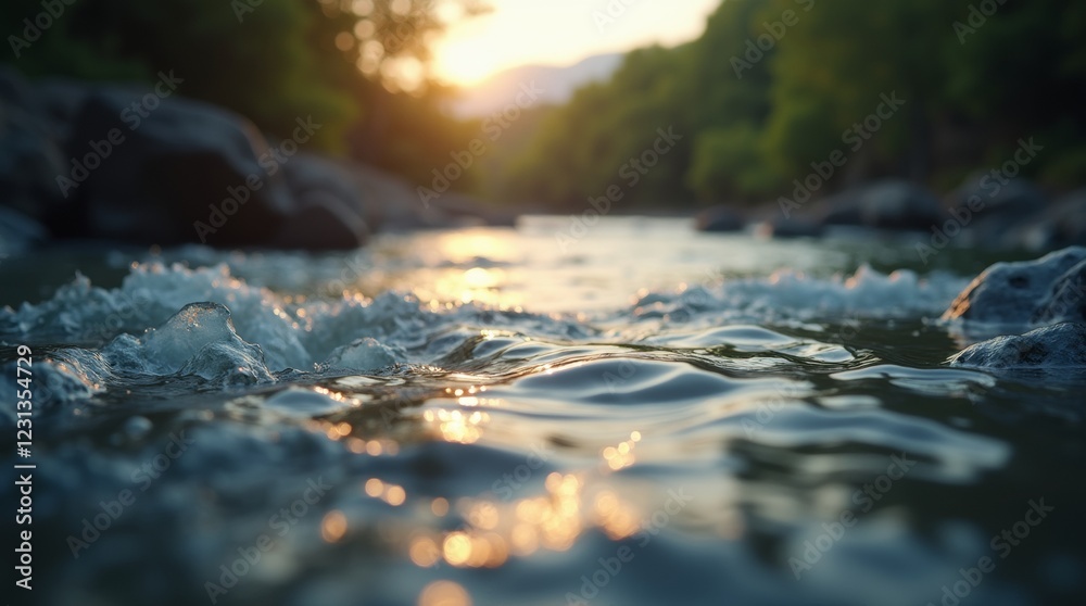 Close-up of a river of light, with a subtle background of a serene landscape. Close-up of a river of light, with a subtle background of a serene landscape.
