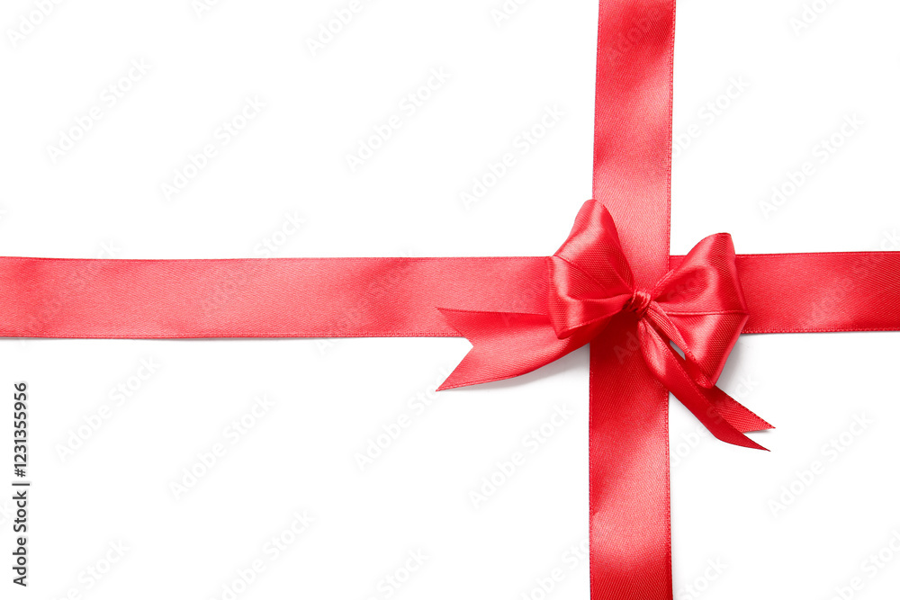 Red ribbon with beautiful bow isolated on white background Red ribbon with beautiful bow isolated on white background