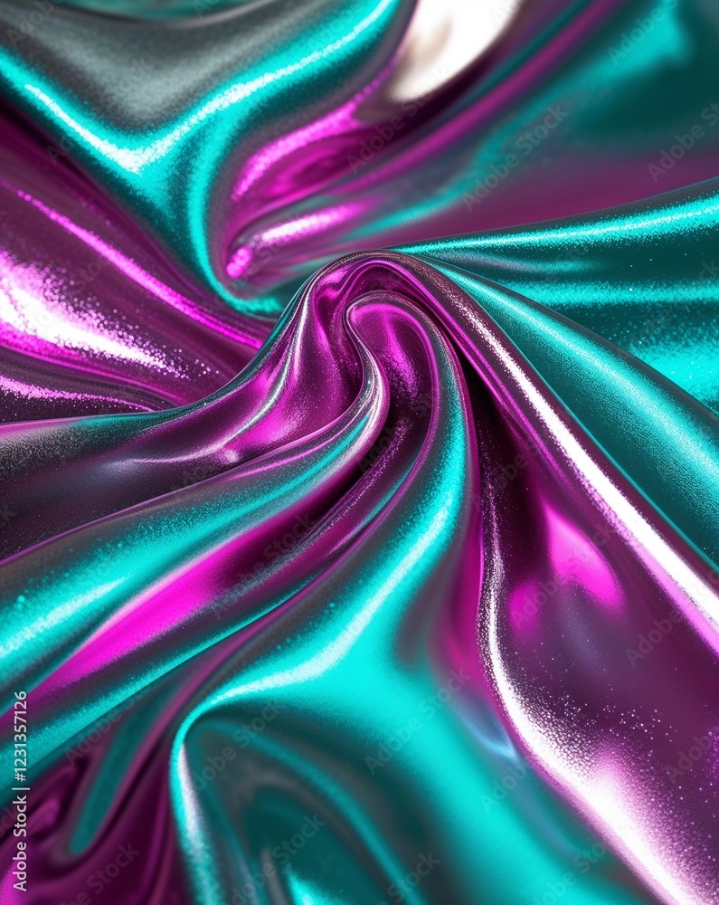 Fototapeta premium Teal magenta and silver shiny metallic surface