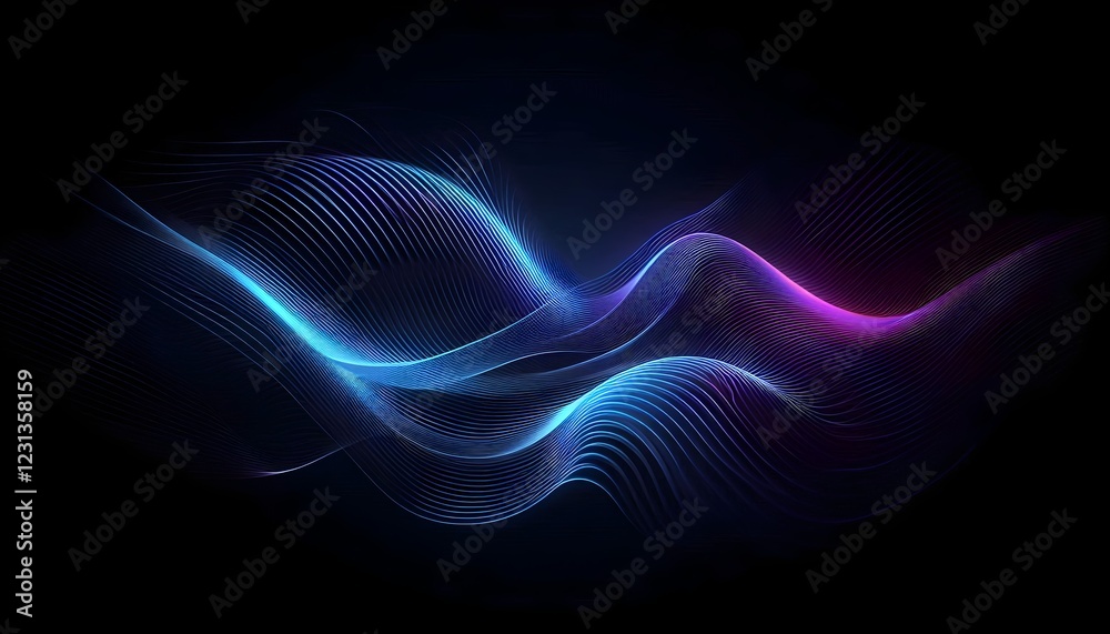 custom made wallpaper toronto digital"A deep black background with soft glowing blue and purple gradient waves, featuring a sleek and modern abstract design, perfect for AI and technology branding."