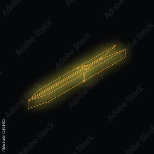 Golden clothes peg glowing on dark background, concept of laundry, housework or diy