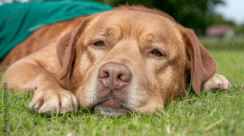 Wallpaper Mural Fox red Labrador relaxing on green grass, summer day Torontodigital.ca
