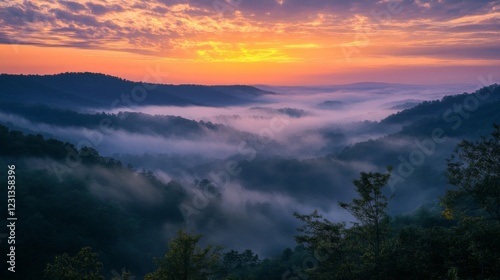 Misty Mountain Valley Sunrise Landscape