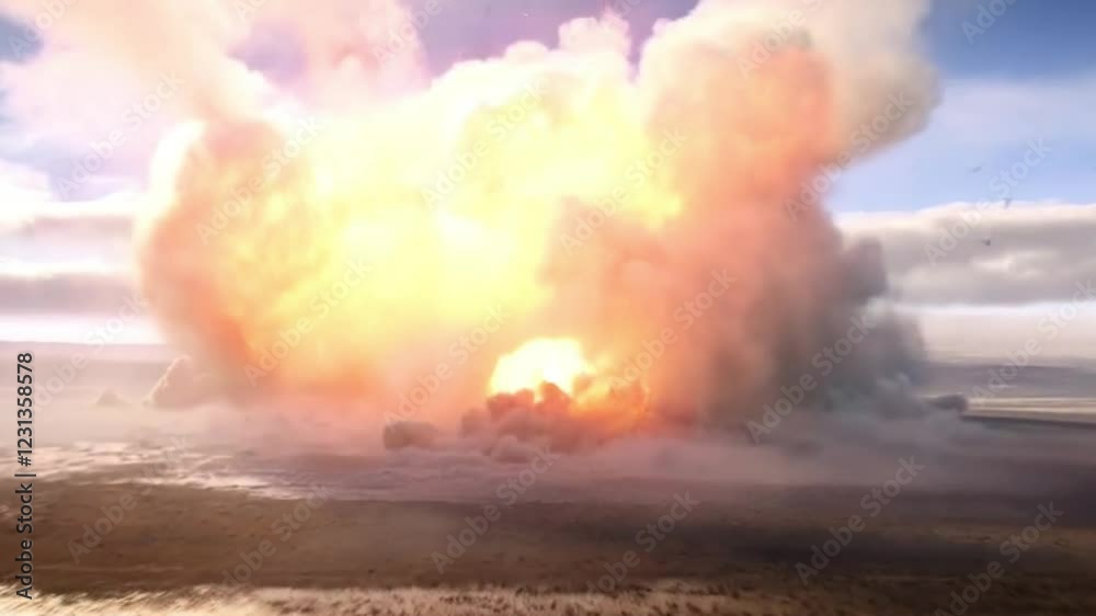 a nuclear rocket fire in the sky and explosion 4k video