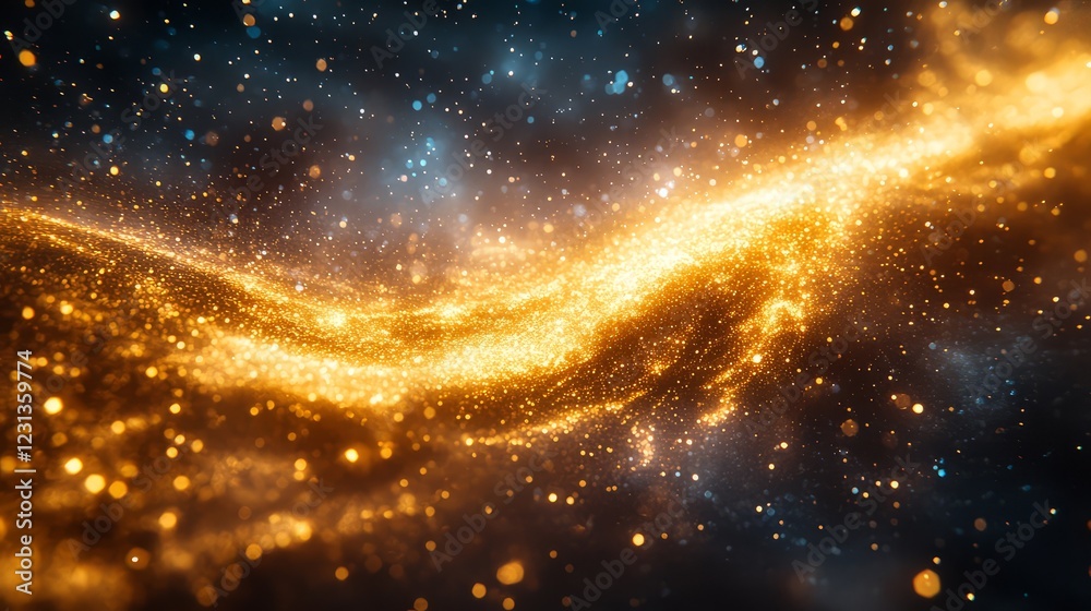 A mesmerizing cosmic swirl of golden particles in deep space, symbolizing the universe. A mesmerizing cosmic swirl of golden particles in deep space, symbolizing the universe.