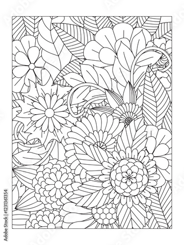 Flower pattern. Vector doodle flowers in black and white. Page adult coloring book. Coloring Flower Page. Books for adults.