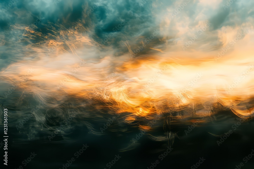 Fototapeta premium A stunning abstract image showcasing a dramatic sky with vibrant orange and blue hues, evoking the essence of a stormy sunset.