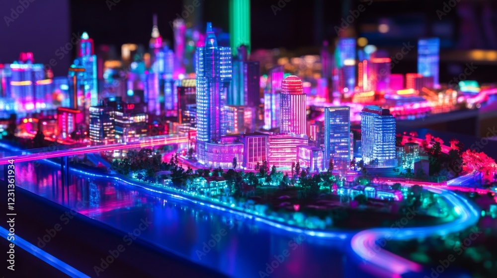 Obraz premium Vibrant Neon City Model at Night