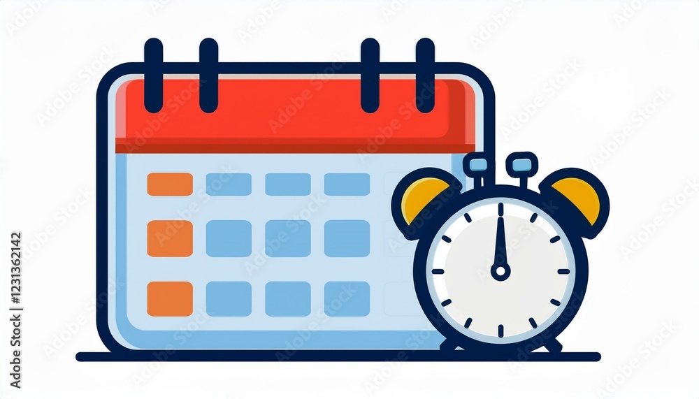 Calendar and alarm clock. Calendar icon with alarm flat design. isolated on white background. Calendar and alarm clock. Calendar icon with alarm flat design. isolated on white background.