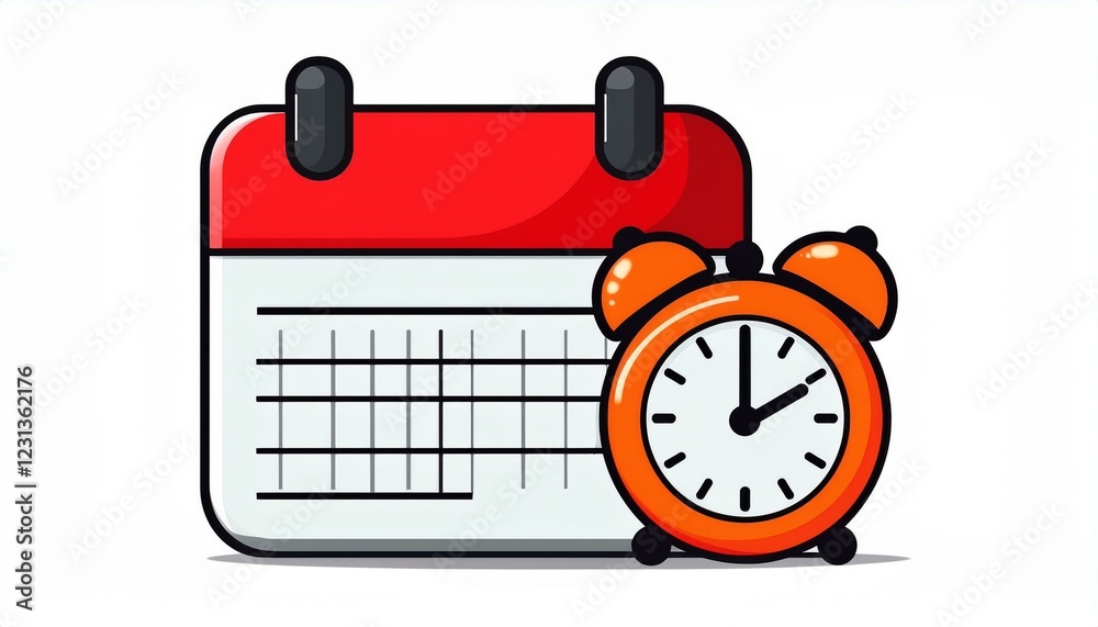 Calendar and alarm clock. Calendar icon with alarm flat design. isolated on white background. Calendar and alarm clock. Calendar icon with alarm flat design. isolated on white background.