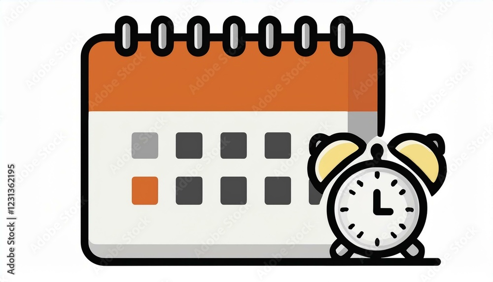 Calendar and alarm clock. Calendar icon with alarm flat design. isolated on white background. Calendar and alarm clock. Calendar icon with alarm flat design. isolated on white background.