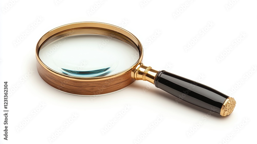 Antique Brass Magnifying Glass With Black Handle On White Background Antique Brass Magnifying Glass With Black Handle On White Background