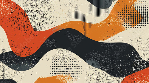 Wallpaper Mural Abstract Wavy Shapes in Orange, Black, and Beige A Textured Modern Art Design Torontodigital.ca