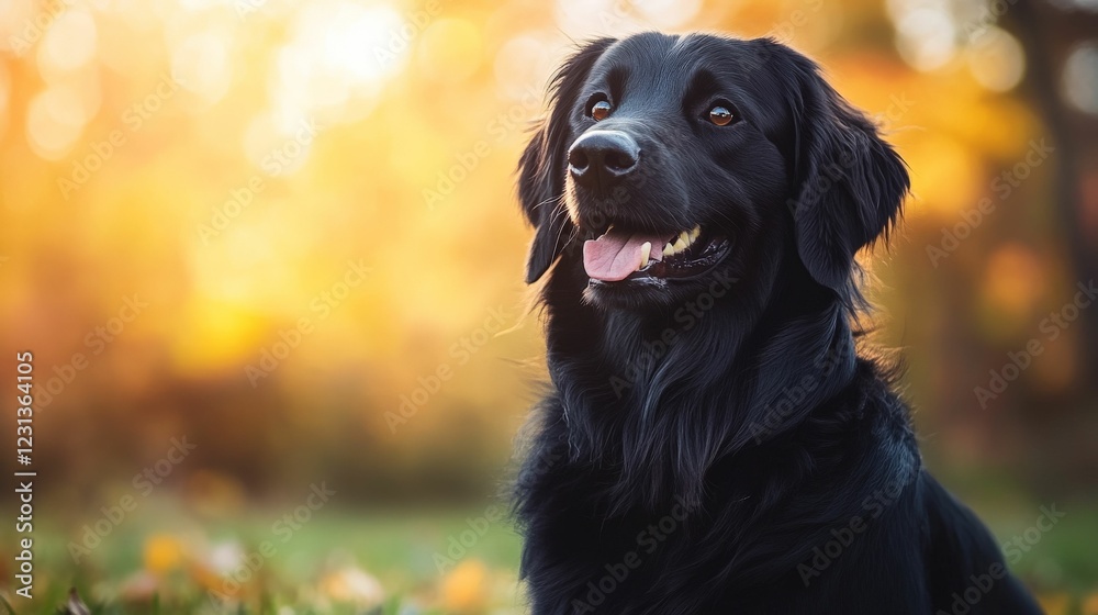 Happy black dog with soft fur looking at the camera with an endearing smile Happy black dog with soft fur looking at the camera with an endearing smile
