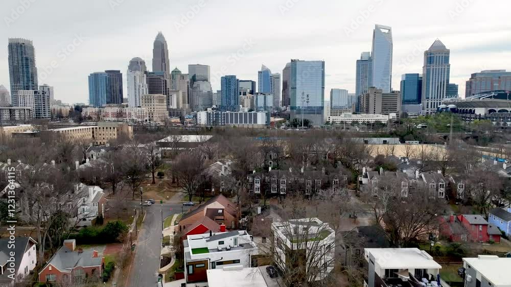 aerial pullout from the charlotte nc, north carolina skyline