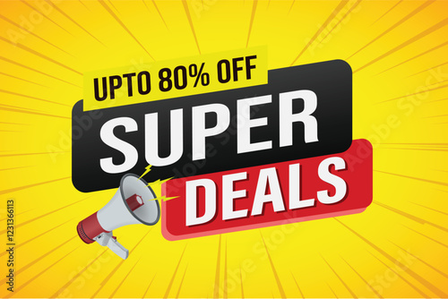 Super deals word mega phone concept vector illustration and 3d style, landing page, template, ui, web, mobile app, poster, banner, flyer, background, gift card, coupon, label, wallpaper

