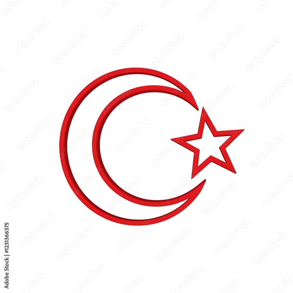 red crescent moon and star symbol on white background red crescent moon and star symbol on white background