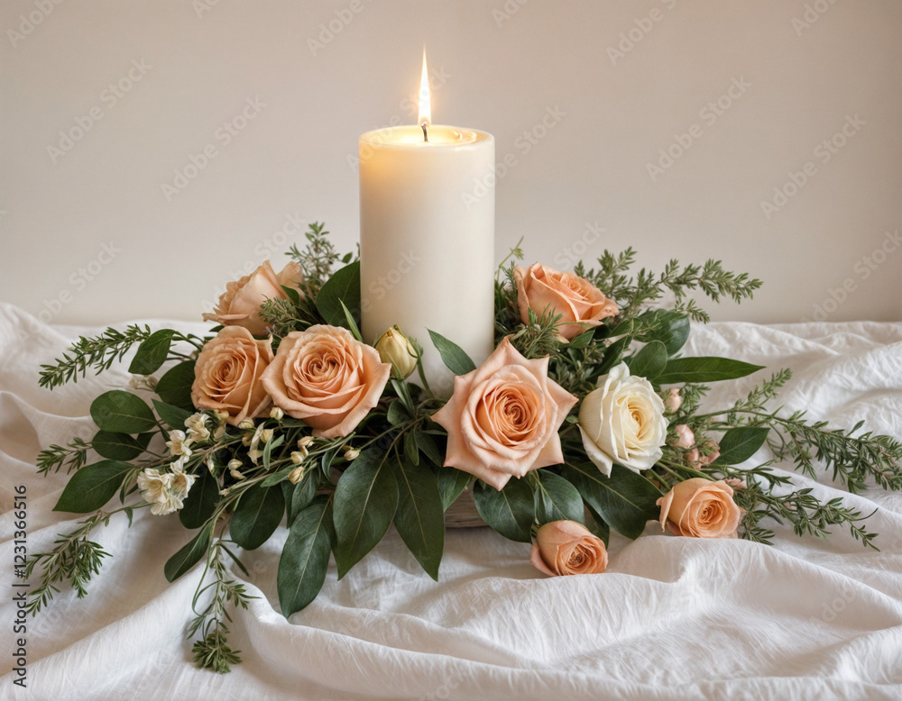 Fototapeta premium Arrangement with organic elements on white linen