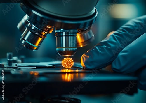 A detailed view of a researcherâ€™s hand adjusting a microscope slide, preparing to study Plasmodium parasites under the lens, showcasing dedication in malaria research photo