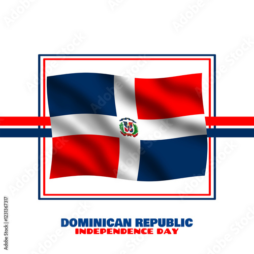 Dominican Republic Independence Day to celebrate on February 27th. Dominican Republic flag flying on white background. Happy Independence Day.