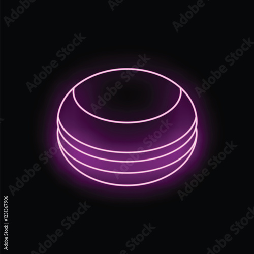 Neon fitness ball glowing purple against a dark background, perfect for fitness and wellness concepts