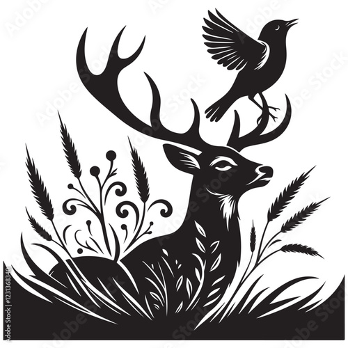 Male Deer with Antlers Buck Body Shape Long Legs and Unique Head Shape in Nature