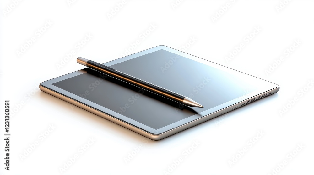 Silver Tablet and Black Stylus On White Background Silver Tablet and Black Stylus On White Background