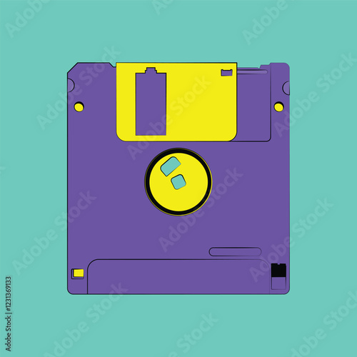 Retro style floppy diskette. Magnetic disc for old computers. Vector illustration.
