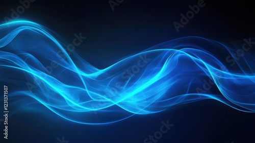 Vibrant blue abstract artwork with flowing patterns and luminous effects in a dark background
