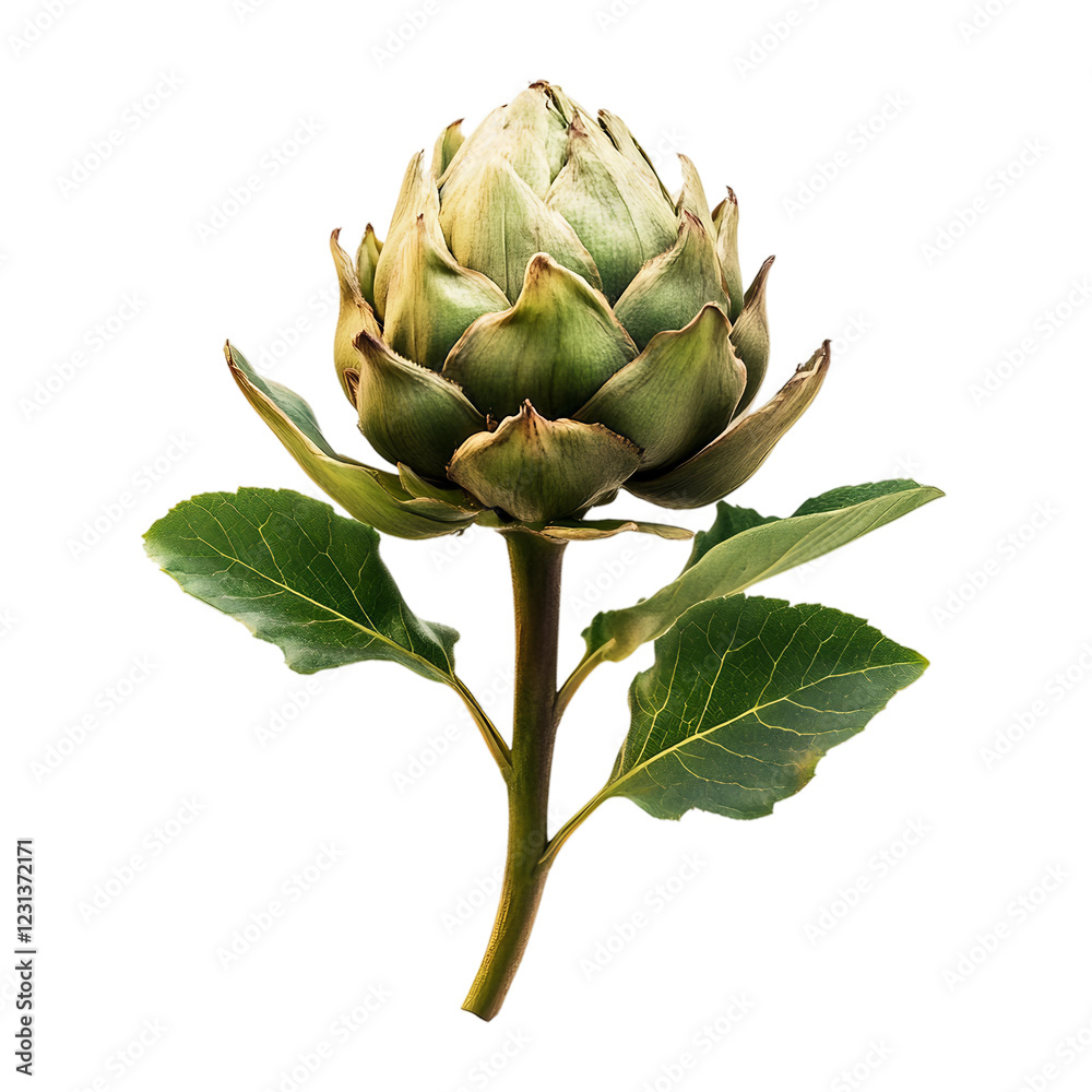 Green flower with a stem and leaves Green flower with a stem and leaves