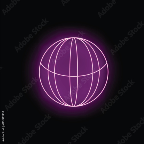 Neon sphere with longitude and latitude lines representing global network