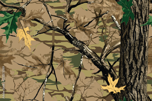 Natural Tree Camouflage with Brown and Green Forest Elements