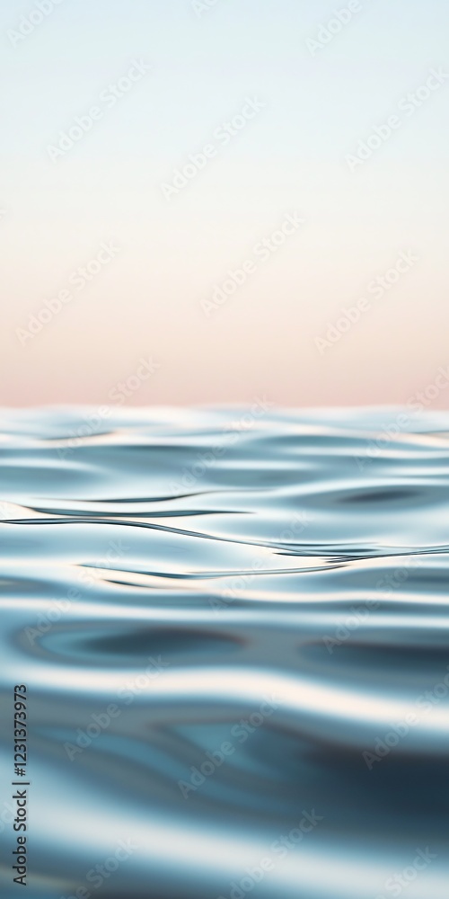 Naklejka premium Gentle ocean waves with a pastel sky at sunset, evoking tranquility and calmness.