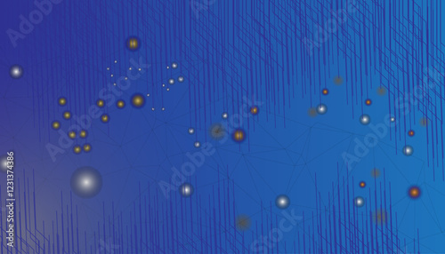 Abstract futuristic technology network background with glowing blue lines and nodes on dark background, connecting geometric shapes and data points for innovation concepts