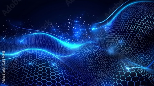 Abstract Technology Network with Hexagonal Grid - made with Generative AI