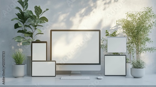digital advertising template with multiple screen mockups (desktop, mobile, and tablet), showcasing cohesive branding elements and consistent design style across all formats.
