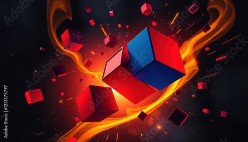 Dynamic colorful cubes in motion abstract background graphic art digital environment vibrant viewpoint creativity