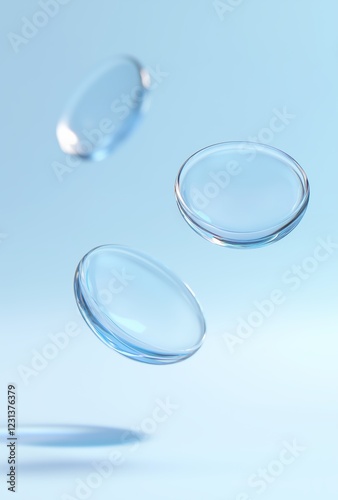 Clean and Pure Contact Lenses Floating in Blue, Eye Care and Vision Concept photo