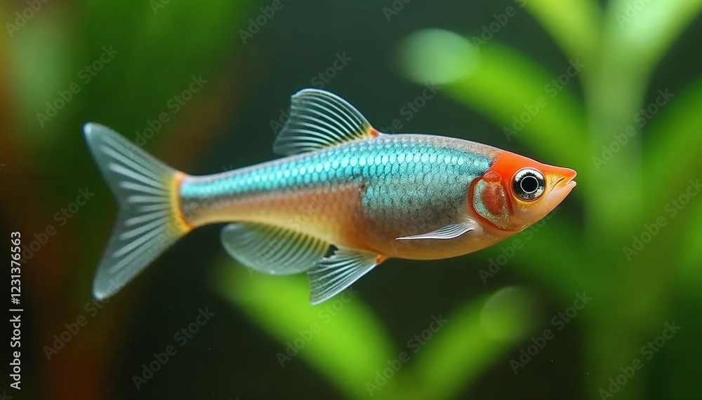 Aquarium fish swimming among plants in a colorful underwater environment Aquarium fish swimming among plants in a colorful underwater environment