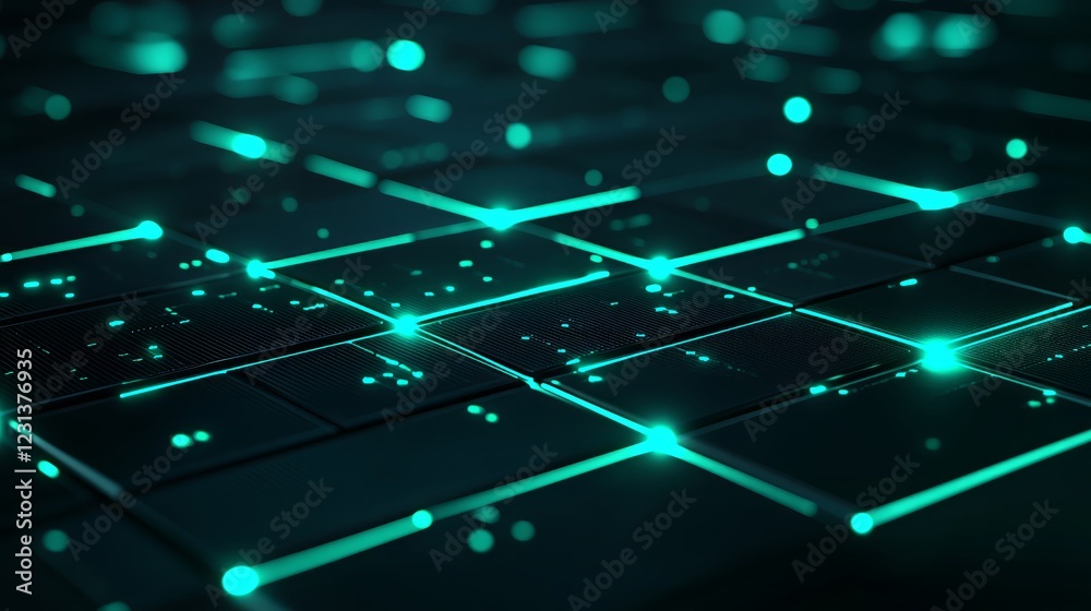 Obraz premium Futuristic Digital Grid with Glowing Green Lights - made with Generative AI