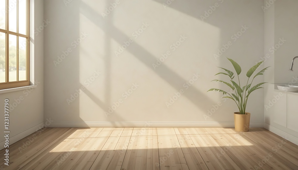 Fototapeta premium Minimalist Room Design Sunlight Plant Wooden Floor